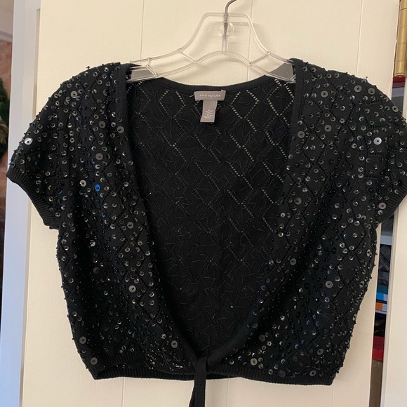 Ann Taylor Sweaters - Ann Taylor bolero/crop Black sequin knit shrug NEW